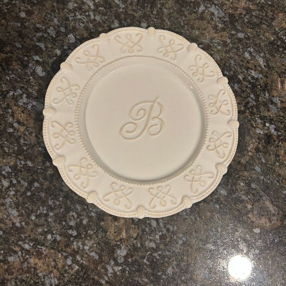 Mudpie Signature Collection Monogrammed Cream Ceramic Initial B 8.5” Inch Plate